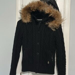 Vintage Teenie Weenie bear Black woolCable Knit Cardigan with bear lining size S